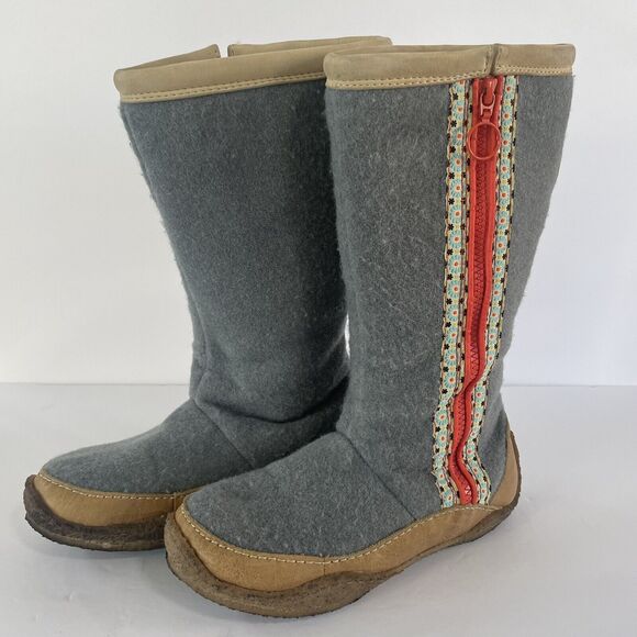 SOREL Boots Norquay Womens US 6 Gray Wool Leather Fleece Winter Lined Side Zip - Picture 9 of 11